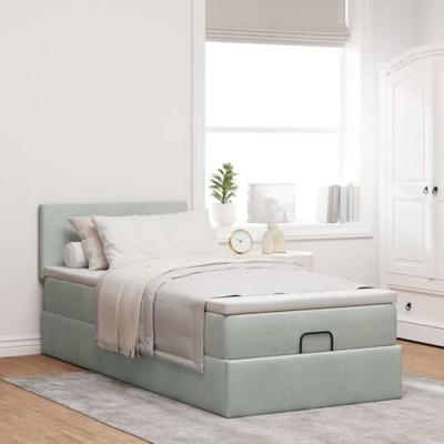 Ottoman bed met matras 100x200 cm fluweel lichtgrijs