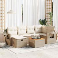 7-delige Loungeset met kussens poly rattan beige - thumbnail