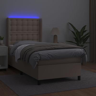 Boxspring met matras en LED kunstleer cappuccinokleur 90x200 cm - thumbnail