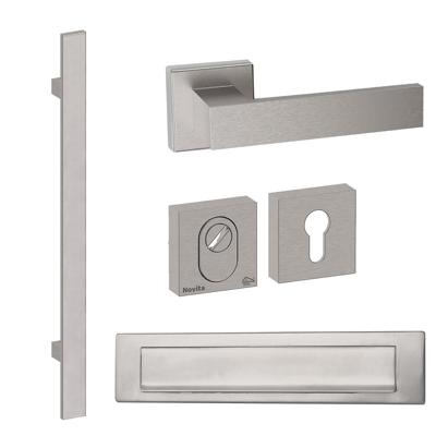 Hardbrass Voordeurset vierkant met greep Miami SKG3 met kerntrekbeveiliging - RVS