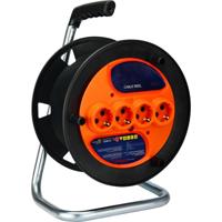 Zwarte Kabelhaspel 20m met 4 Stopcontacten en Randaarde - Max 3680W - thumbnail