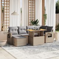 7-delige Loungeset met kussens poly rattan beige - thumbnail