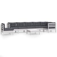 9-delige Loungeset met kussens massief grenenhout wit - thumbnail