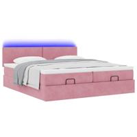 Ottoman bed met matrassen en LED's 160x200cm fluweel roze - thumbnail