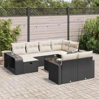 11-delige Loungeset met kussens poly rattan zwart - thumbnail