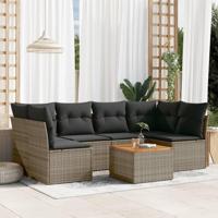 7-delige Loungeset met kussens poly rattan grijs - thumbnail