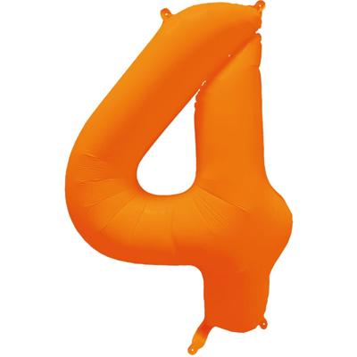 Folieballon Cijfer 4 Neon Oranje (86cm)