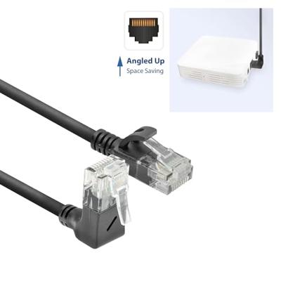 ACT Zwarte 5 meter U/UTP CAT6A LSZH slimline patchkabel met RJ45 connectoren. recht naar 90° haaks - thumbnail