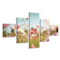 Schilderij - Bloemenveld, 5luik, premium print - thumbnail
