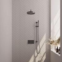 BRAUER Stripe Thermostatische Inbouw Regendouche - drukknoppen - 25cm douchekop - gebogen muurarm - staaf handdouche - doucheslang - geïntegreerde glijstang - gunmetal geborsteld PVD 5-GM-427 - thumbnail