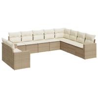 10-delige Loungeset met kussens poly rattan beige - thumbnail
