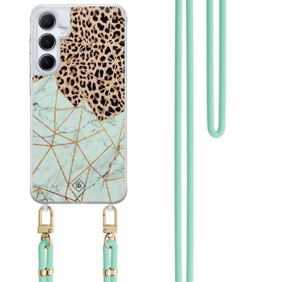 Samsung Galaxy A35 hoesje met mint koord - Luipaard marmer mint