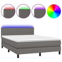 Boxspring met matras en LED kunstleer grijs 140x200 cm - thumbnail
