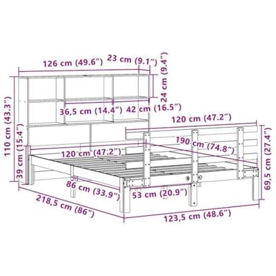Bed met boekenkast zonder matras massief grenenhout 120x190 cm
