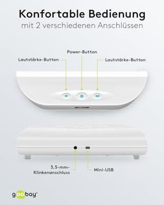Goobay 95122 Stereo luidspreker, 6 W, voor tv, pc, mobiele telefoon, Mac en laptop, USB soundbar, 2 x 3 W, geluidssysteem met digitale versterker en subwoofer membraan, wit