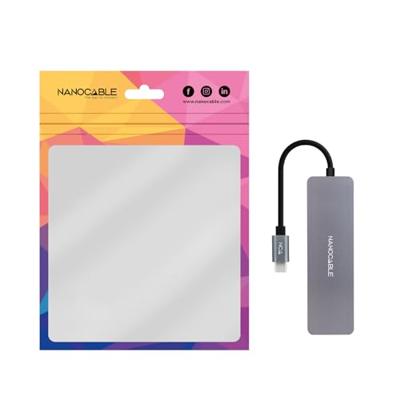 NANOCABLE 10.16.4409 - USB-C converter hub naar 3 USB-A 3.0 vrouwelijke poorten + 1 USB-C-vrouwelijke poort, aluminium, 10 cm, grijs