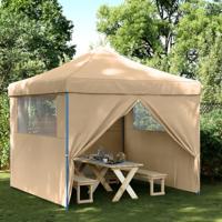 VidaXL Partytent inklapbaar pop-up met 4 zijwanden beige - thumbnail