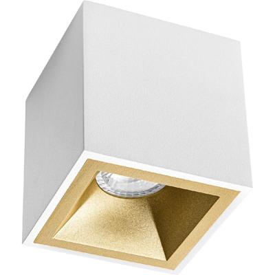 Vierkante Opbouwspot GU10 - Mat Wit/Goud - Aluminium - 90mm