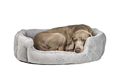 Nobby Ovaal bed met vulling van pluche met omkeerbaar kussen, 86 x 70 x 24 cm, grijs