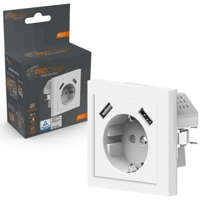 ProCharge Wandcontactdoos met 2 USB snelladers - Universeel - Wit - RAL9010