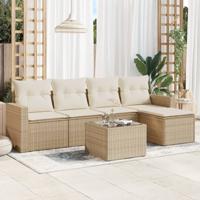 6-delige Loungeset met kussens poly rattan beige - thumbnail