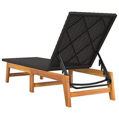 Ligbedden 2 st poly rattan en massief acaciahout zwart en bruin - thumbnail