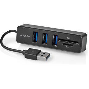 Nedis USB-Hub | 1x USB-A | 3x USB A Female | 5-Poorts poort(en) | USB 2.0 | USB Gevoed | SD & MicroSD - CCGB60250BK01