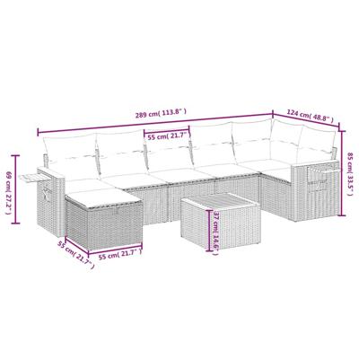 7-delige Loungeset met kussens poly rattan zwart - thumbnail