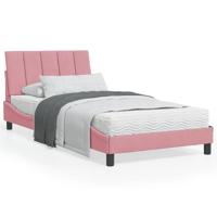 Bed met matras "Hanko" fluweel roze 100x200 cm - thumbnail