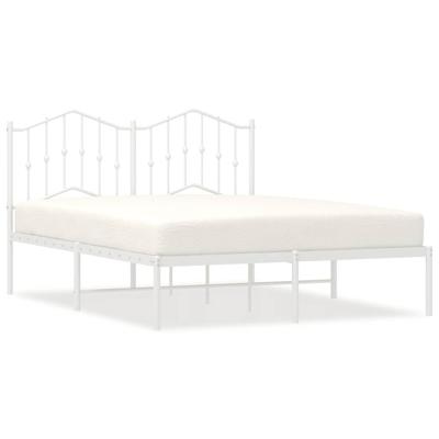 Bedframe met hoofdbord metaal wit 150x200 cm