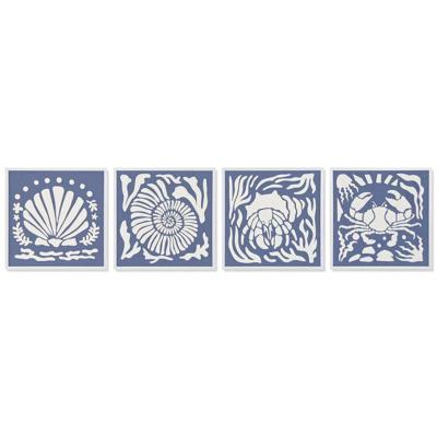 Schilderij Home ESPRIT Blauw Wit Schelpen Mediterrane 50 x 3 x 50 cm (4 Stuks)