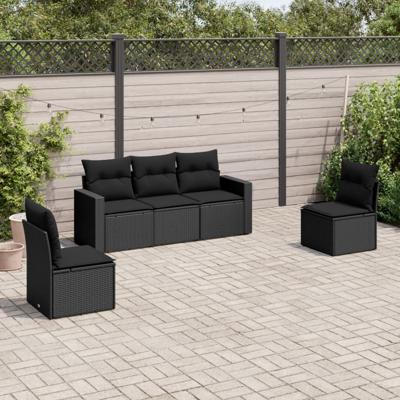 5-delige Loungeset met kussens poly rattan zwart 5-delige Loungeset met kussens poly rattan zwart