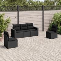 5-delige Loungeset met kussens poly rattan zwart - thumbnail