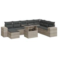 9-delige Loungeset met kussens poly rattan lichtgrijs - thumbnail