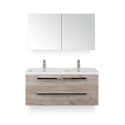 Seville Badmeubelset 120 cm - 2 laden Craft Oak - Wastafel Djazz Dubbel - met Spiegelkast