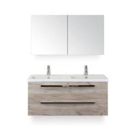 Seville Badmeubelset 120 cm - 2 laden Craft Oak - Wastafel Djazz Dubbel - met Spiegelkast - thumbnail