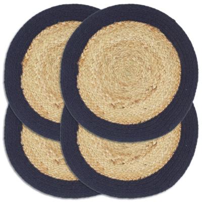 VidaXL Placemats 4 st 38 cm jute en katoen natuurlijk en marineblauw