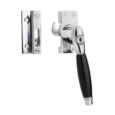 De Oude Deurklink Klassieke raamsluiting glanzend nikkel met slot en ventilatiestand rechts