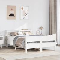 Bedframe met hoofdbord massief grenenhout wit 140x190 cm - thumbnail