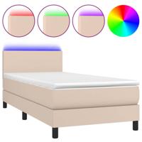 Boxspring met matras en LED kunstleer cappuccinokleur 80x200 cm - thumbnail