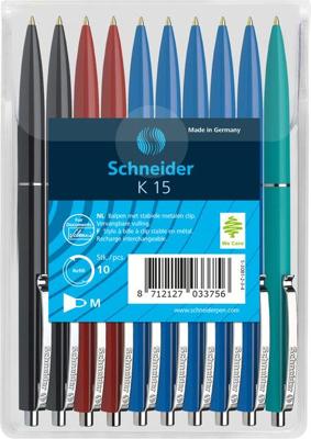Schneider s-3081-2-3-4 balpen k15 10s assorti kleuren in headerbag