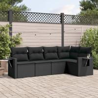 5-delige Loungeset met kussens poly rattan zwart - thumbnail