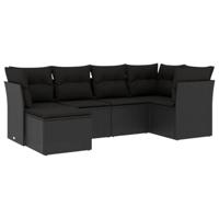 6-delige Loungeset met kussens poly rattan zwart - thumbnail