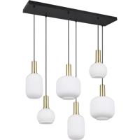 LED Hanglamp met 6 Lichtpunten - E27 Fitting - Wit Glas & Mat Messing - thumbnail