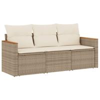 3-delige Loungeset met kussens poly rattan beige - thumbnail