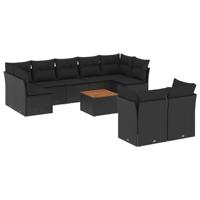 10-delige Loungeset met kussens poly rattan zwart - thumbnail