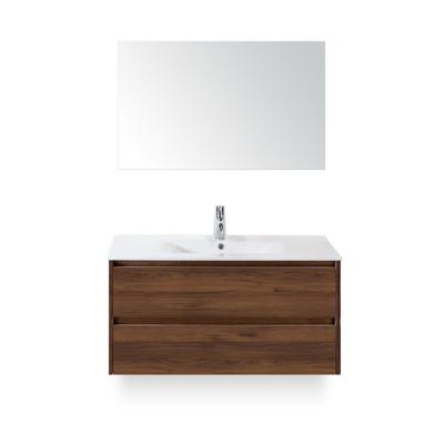Dante Badmeubelset 100 cm - Walnoot - Keramische Wastafel Wit Enjoy - met Spiegel