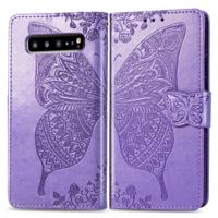 Butterfly Love bloemen reliëf horizontale Flip lederen case voor Galaxy S10 5G met houder & kaartsleuven & portemonnee & Lanyard (licht paars) - thumbnail