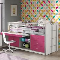 Vipack halfhoogslaper Bonny met uitschuifbaar bureau - fuchsia - 116x96x207 cm - thumbnail