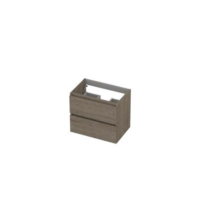 INK - Onderkast 2 Laden Greeploos met Houten Keerlijst - 600x400x520 Mm - Greige Eiken